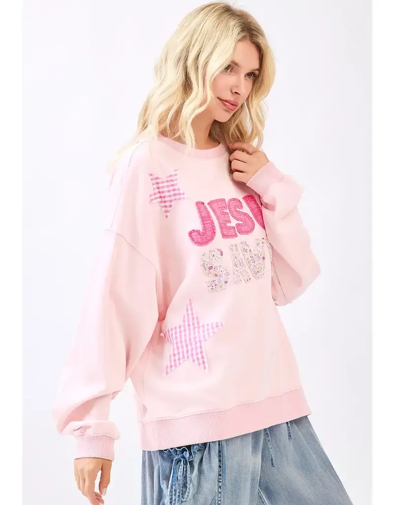 Jesus Saves Patchwork Crew Neck Sweatshirt