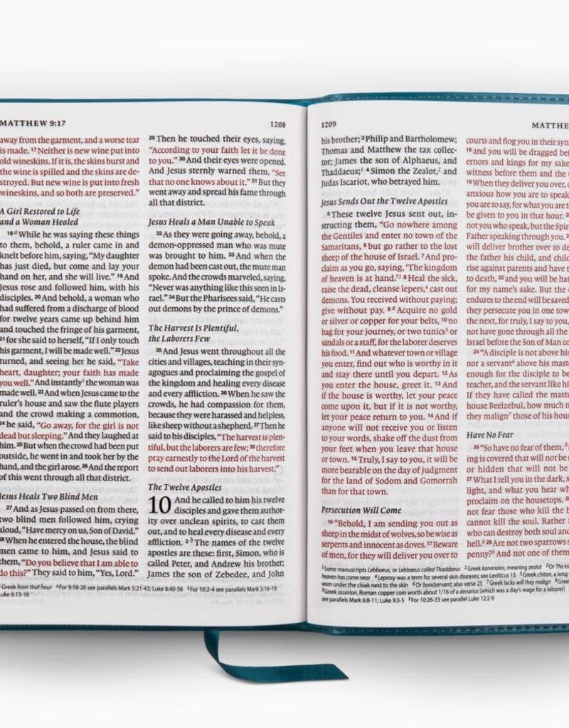 ESV Large Print Personal Size Bible, Red Letter  TruTone®, Deep Teal, Ornament Design