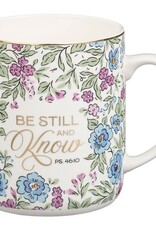 Be Still and Know Purple Trio Floral Ceramic Coffee Mug - Psalm 46:10