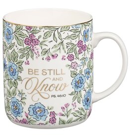 Be Still and Know Purple Trio Floral Ceramic Coffee Mug - Psalm 46:10