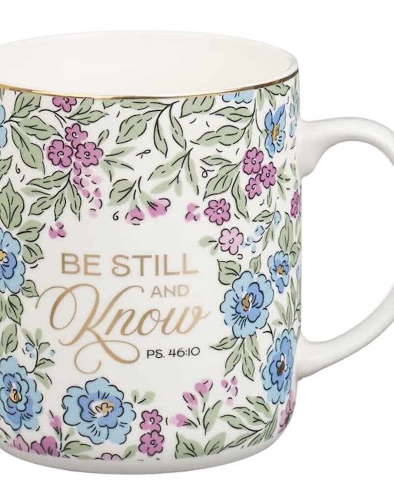 Be Still and Know Purple Trio Floral Ceramic Coffee Mug - Psalm 46:10