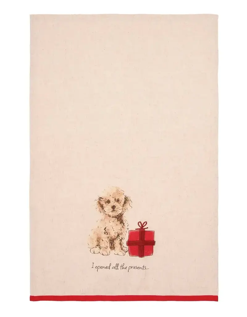 Christmas Goldendoodle Dog Present Kitchen Towel