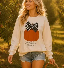 Pumpkin Season Gingham Bow Graphic Sweatshirt