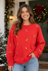 Dog Holiday Embroidered Long Sleeve Crew