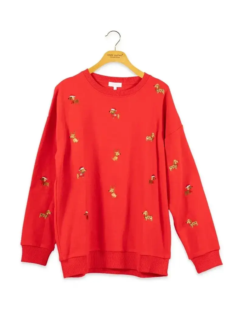 Dog Holiday Embroidered Long Sleeve Crew