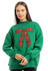 Red Plaid Bow Mockneck Sweatshirt