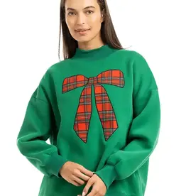 Red Plaid Bow Mockneck Sweatshirt
