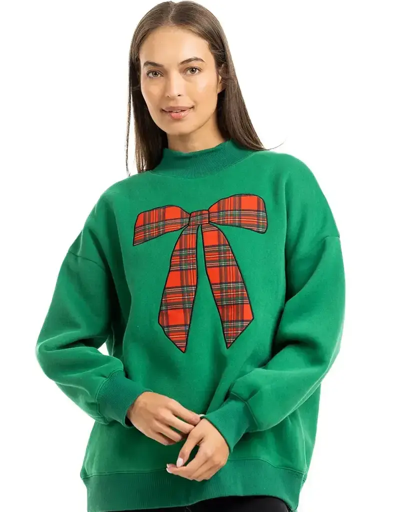 Red Plaid Bow Mockneck Sweatshirt