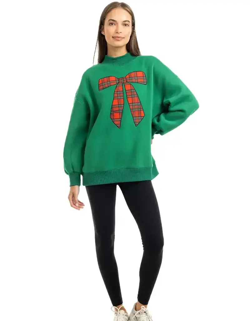 Red Plaid Bow Mockneck Sweatshirt