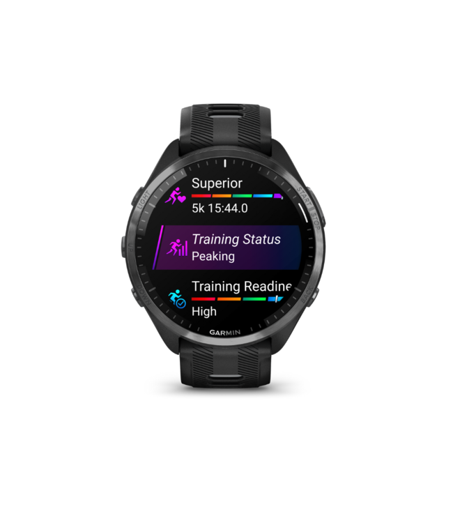 GARMIN Forerunner 965 Carbon Gray DLC Titanium Bezel with Black Case and Black/Powder Gray Silicone Band