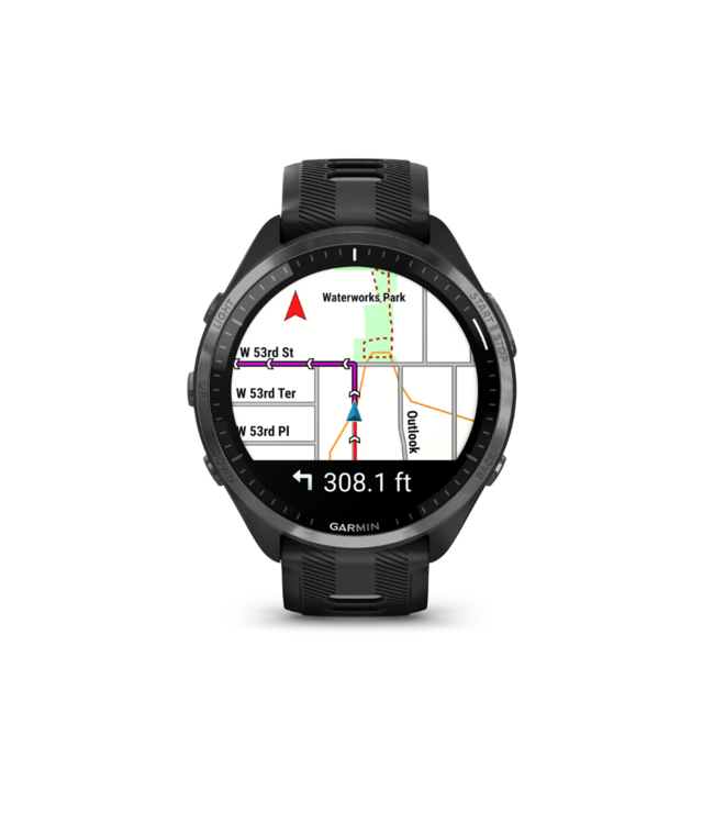 GARMIN Forerunner 965 Carbon Gray DLC Titanium Bezel with Black Case and Black/Powder Gray Silicone Band