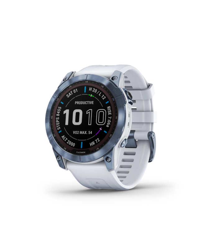 GARMIN Fenix 7X – Sapphire Solar Edition Mineral Blue Titanium with Whitestone Band