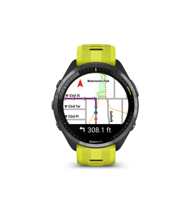 GARMIN Forerunner 965  Carbon Gray DLC Titanium Bezel with Black Case and Amp Yellow/Black Silicone Band