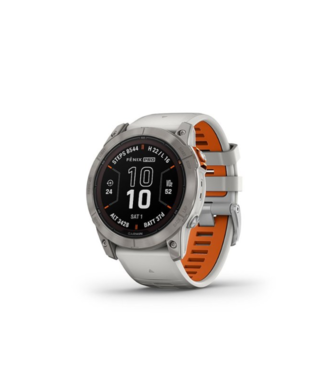 GARMIN Fenix 7X Pro – Sapphire Solar Edition Titanium with Fog Gray/Ember Orange Band