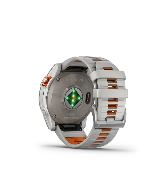 GARMIN Fenix 7X Pro – Sapphire Solar Edition Titanium with Fog Gray/Ember Orange Band