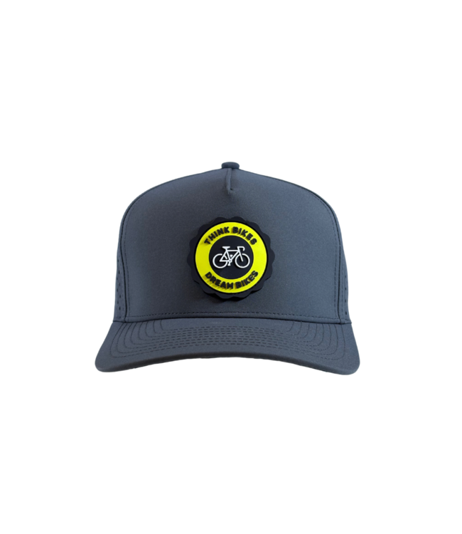 qpeed Performance Snapback Hat Think Bikes Dream Bikes Yellow Tag
