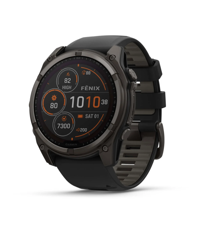 GARMIN fēnix® 8 – 51 mm, Solar Sapphire, Carbon Gray DLC Titanium with Black/Pebble Gray Silicone Band