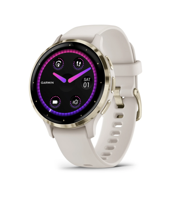 GARMIN Venu 3S Soft Gold Stainless Steel Bezel with Ivory Case and Silicone Band