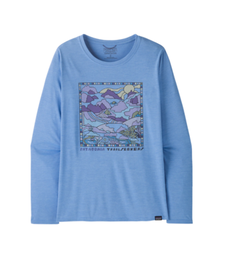 PATAGONIA W's L/S Cap Cool Daily Graphic Shirt - Lands Trailseekers: Abundant Blue X-Dye S