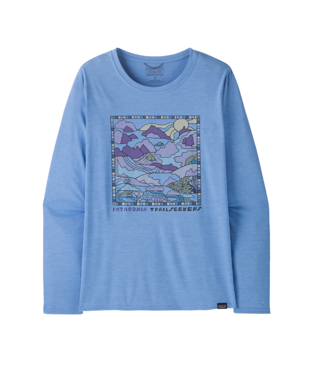 PATAGONIA W's L/S Cap Cool Daily Graphic Shirt - Lands Trailseekers: Abundant Blue X-Dye S