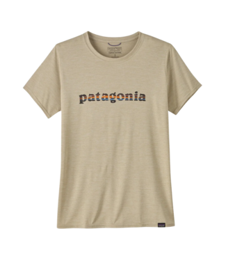 PATAGONIA W's Cap Cool Daily Graphic Shirt '73 Text Logo: Pumice X-Dye S