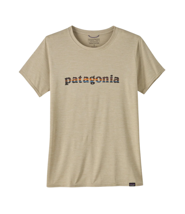 PATAGONIA W's Cap Cool Daily Graphic Shirt '73 Text Logo: Pumice X-Dye S