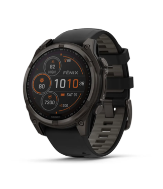 GARMIN fēnix® 8 – 47 mm, Solar Sapphire, Carbon Gray DLC Titanium with Black/Pebble Gray Silicone Band