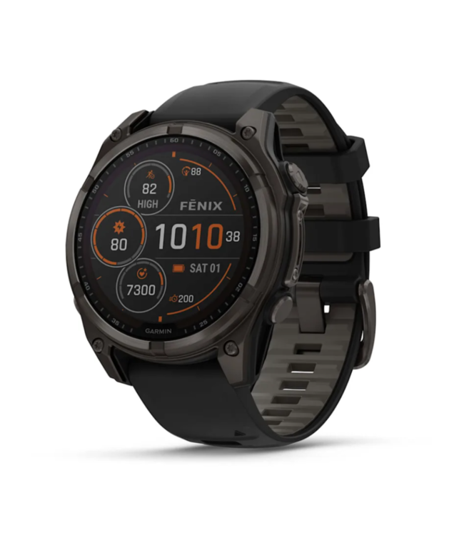 GARMIN fēnix® 8 – 47 mm, Solar Sapphire, Carbon Gray DLC Titanium with Black/Pebble Gray Silicone Band