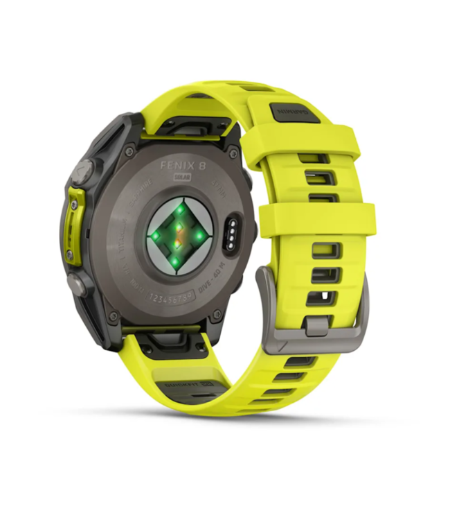 GARMIN fēnix® 8 – 47 mm, Solar Sapphire, Titanium with Amp Yellow/Graphite Silicone Band
