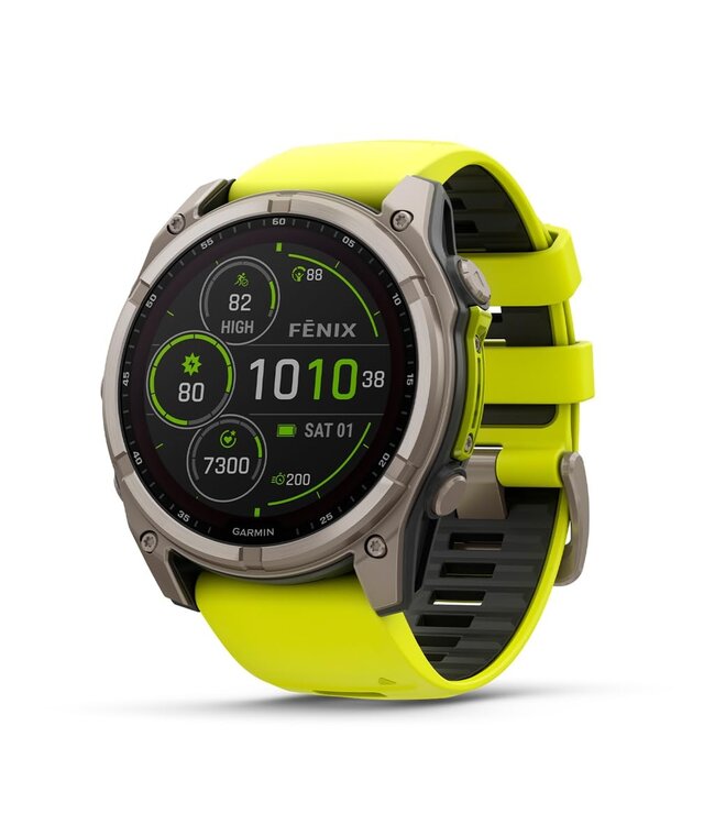 GARMIN Garmin fēnix 8 – 51 mm, Solar Sapphire, Titanium with Amp Yellow/Graphite Silicone Band