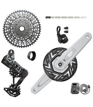 SRAM Sram GX T-Type Eagle E-MTB 104BCD Transmission AXS Groupset (RD w/Battery/Charger/Cord, EC POD, CR 104BCD T-Type 34T,Clip-on Guard, CN 126l, CS XS-1275 10-52t)