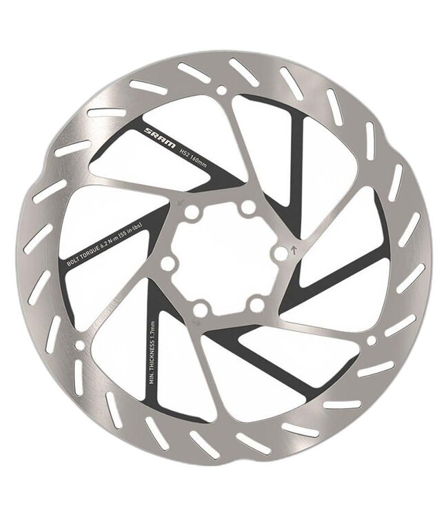 SRAM BRAKE PART SRAM DISC ROTOR 160 HS2 6B ROUNDED w/STL BOLTS SL/BK