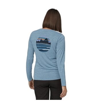 PATAGONIA W's L/S Cap Cool Daily Graphic Shirt - Waters Swelldrifter: Wetland Blue X-Dye S