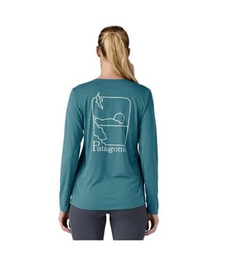 PATAGONIA W's L/S Cap Cool Daily Graphic Shirt - Waters Swelldrifter: Wetland Blue X-Dye M