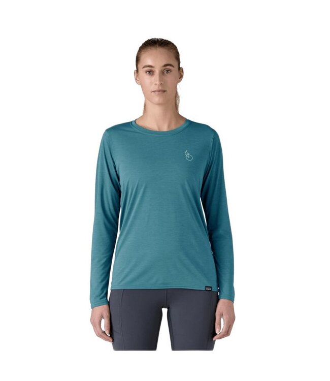 PATAGONIA W's L/S Cap Cool Daily Graphic Shirt - Waters Swelldrifter: Wetland Blue X-Dye M