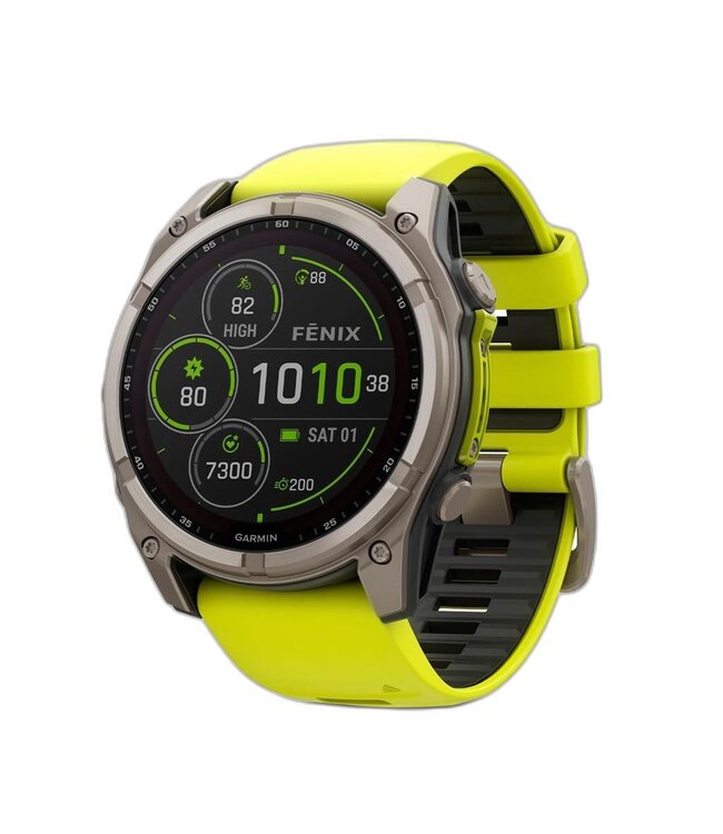 GARMIN Garmin fēnix 8 – 51 mm, Solar Sapphire, Titanium with Amp Yellow/Graphite Silicone Band