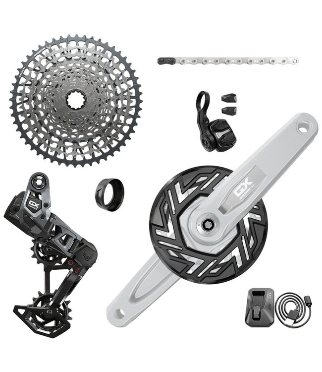 SRAM Sram GX T-Type Eagle E-MTB 104BCD Transmission AXS Groupset (RD w/Battery/Charger/Cord, EC POD, CR 104BCD T-Type 34T,Clip-on Guard, CN 126l, CS XS-1275 10-52t)