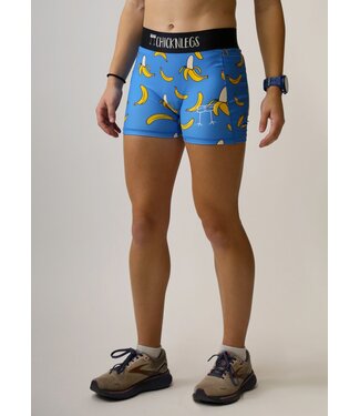 Chicknlegs Women's Blue Bananas 3" Compression Shorts - XS