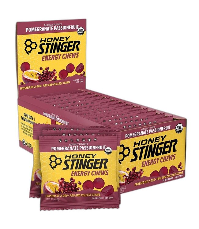 HONEY STINGER Honey Stinger Organic Energy Chews - Pomegranate, Passion Fruit, Box of 12 single
