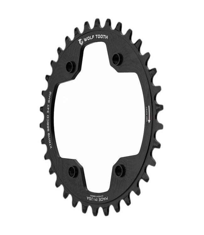 Wolf Tooth 96 BCD Chainring - 34t, 96 Asymmetric BCD, 4-Bolt, Drop-Stop A, For Shimano XTR M9000 and M9020 Cranks, Black