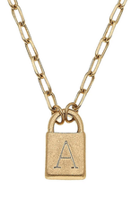 Initial Padlock Necklace Worn Gold