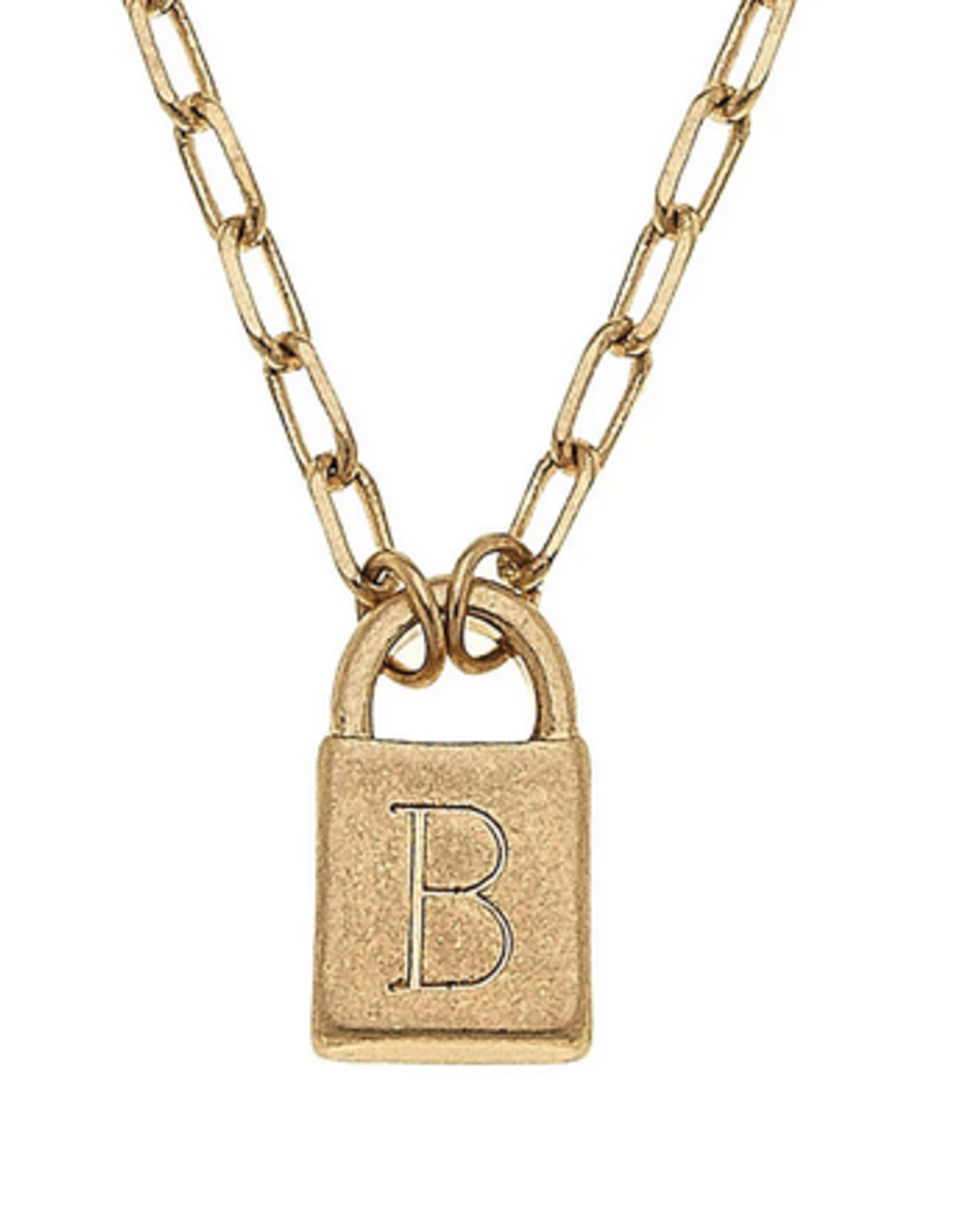 Initial Padlock Necklace Worn Gold