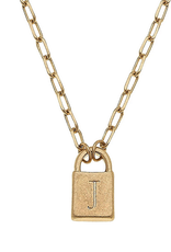 Initial Padlock Necklace Worn Gold