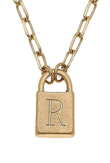 Initial Padlock Necklace Worn Gold