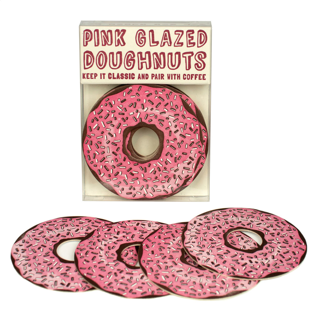 Hat + Wig + Glove Pink Glazed Sprinkle Doughnut Letterpress Coasters