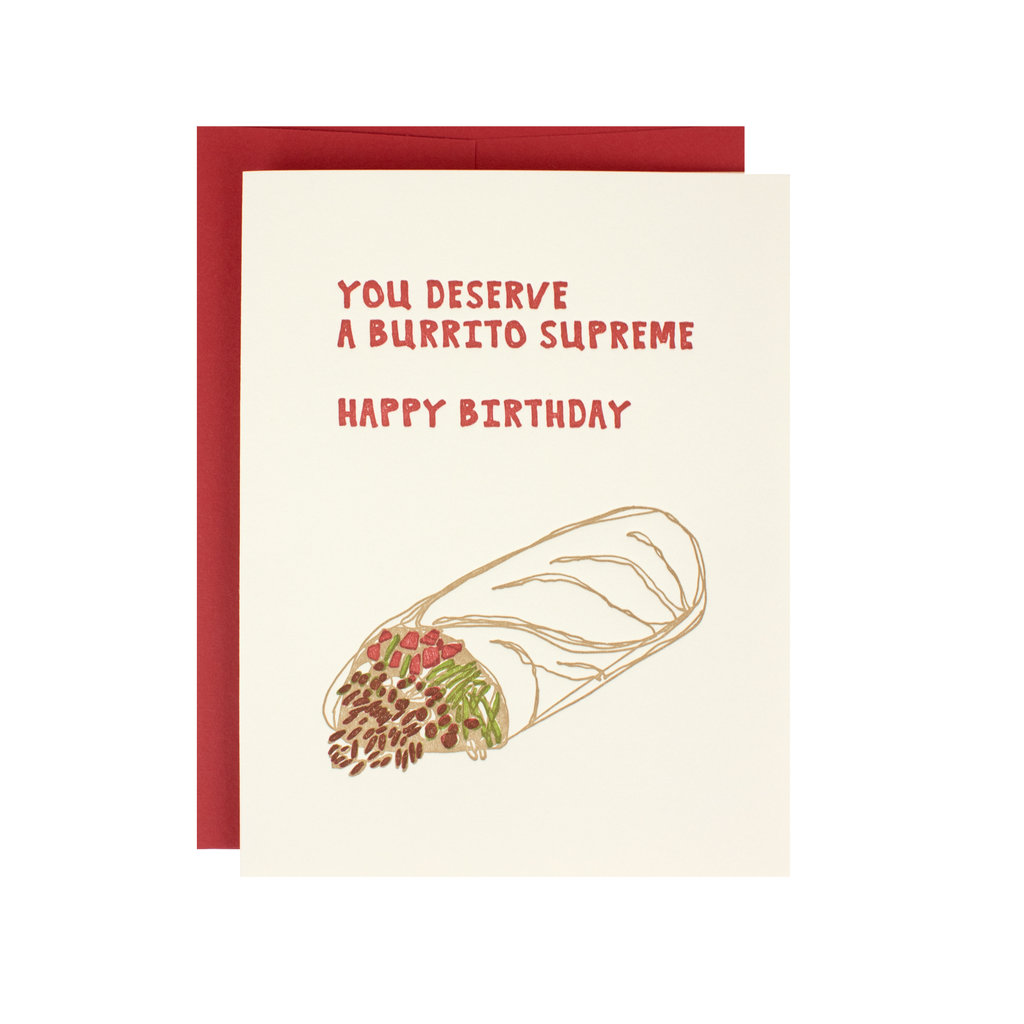Hat + Wig + Glove You Deserve a Burrito Supreme Letterpress Card