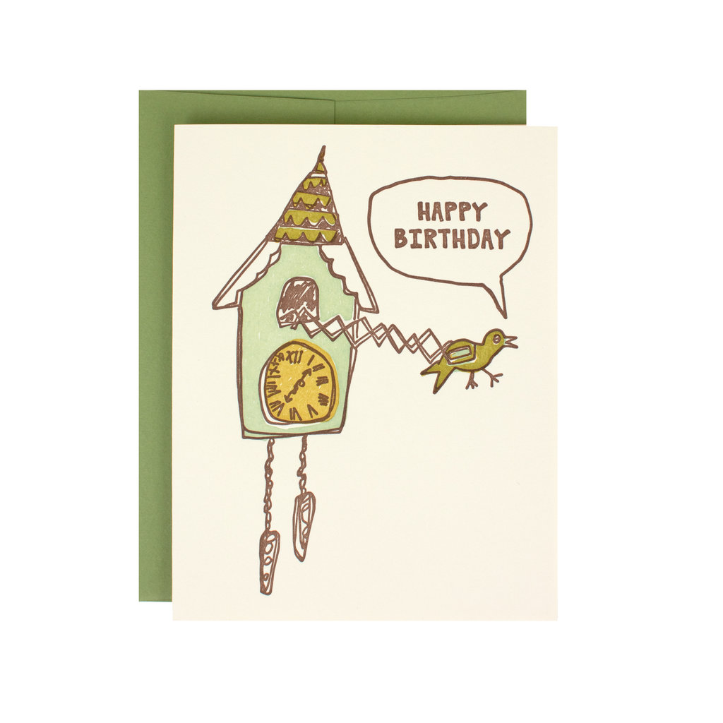 Hat + Wig + Glove Cuckoo Clock Birthday Supreme Letterpress Card