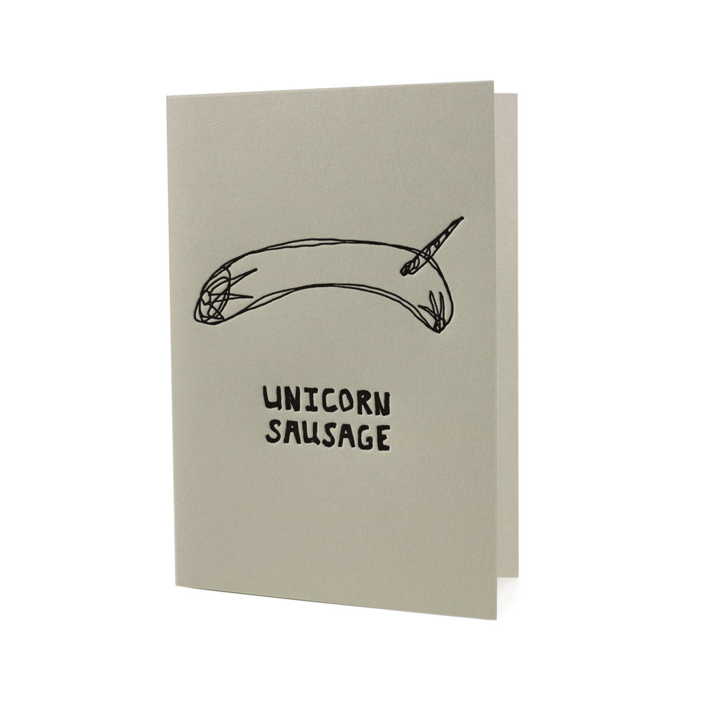 Hat + Wig + Glove Unicorn Sausage Letterpress Card