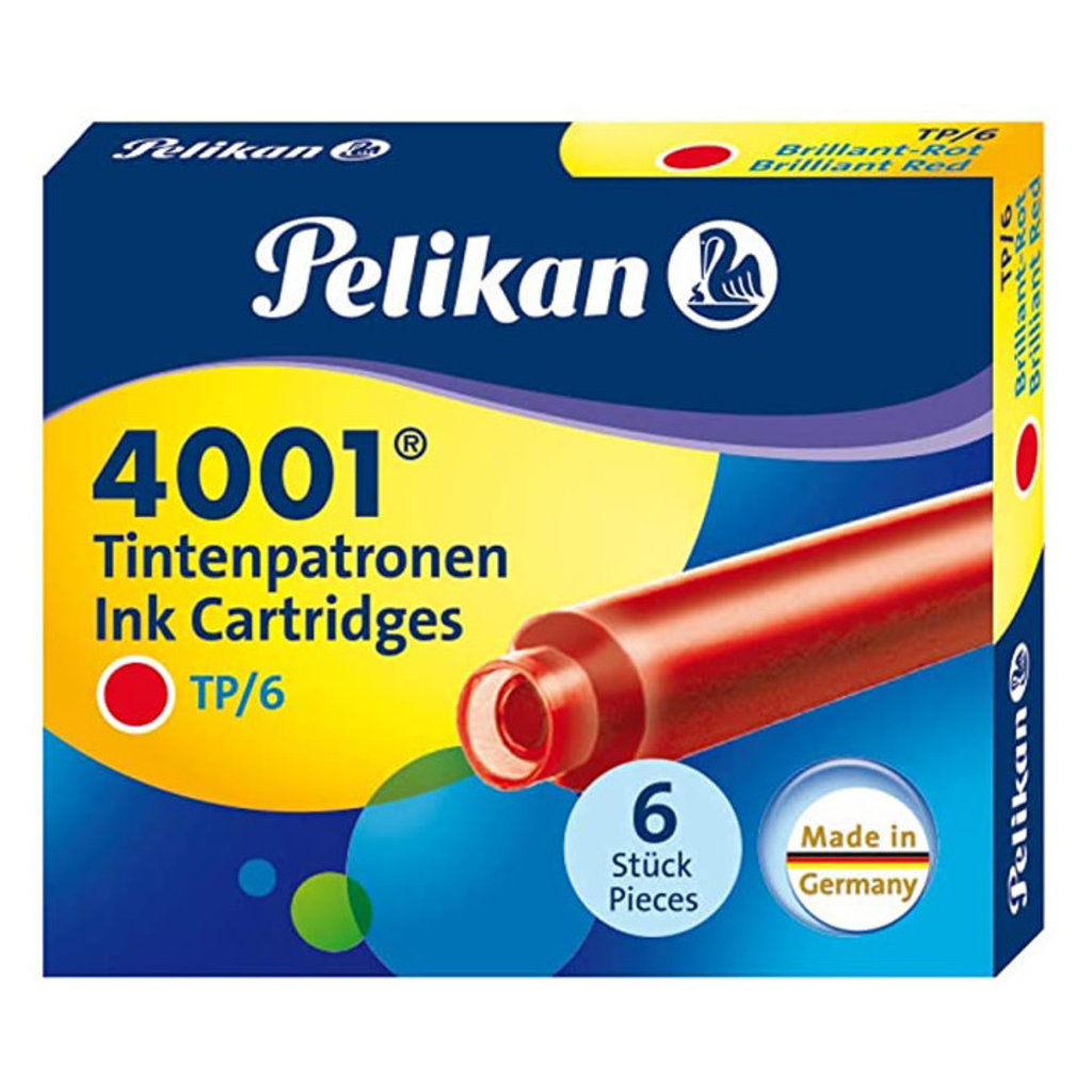 Pk/6 Pelikan 4001 Fountain Pen Ink Cartridges-Brilliant Black