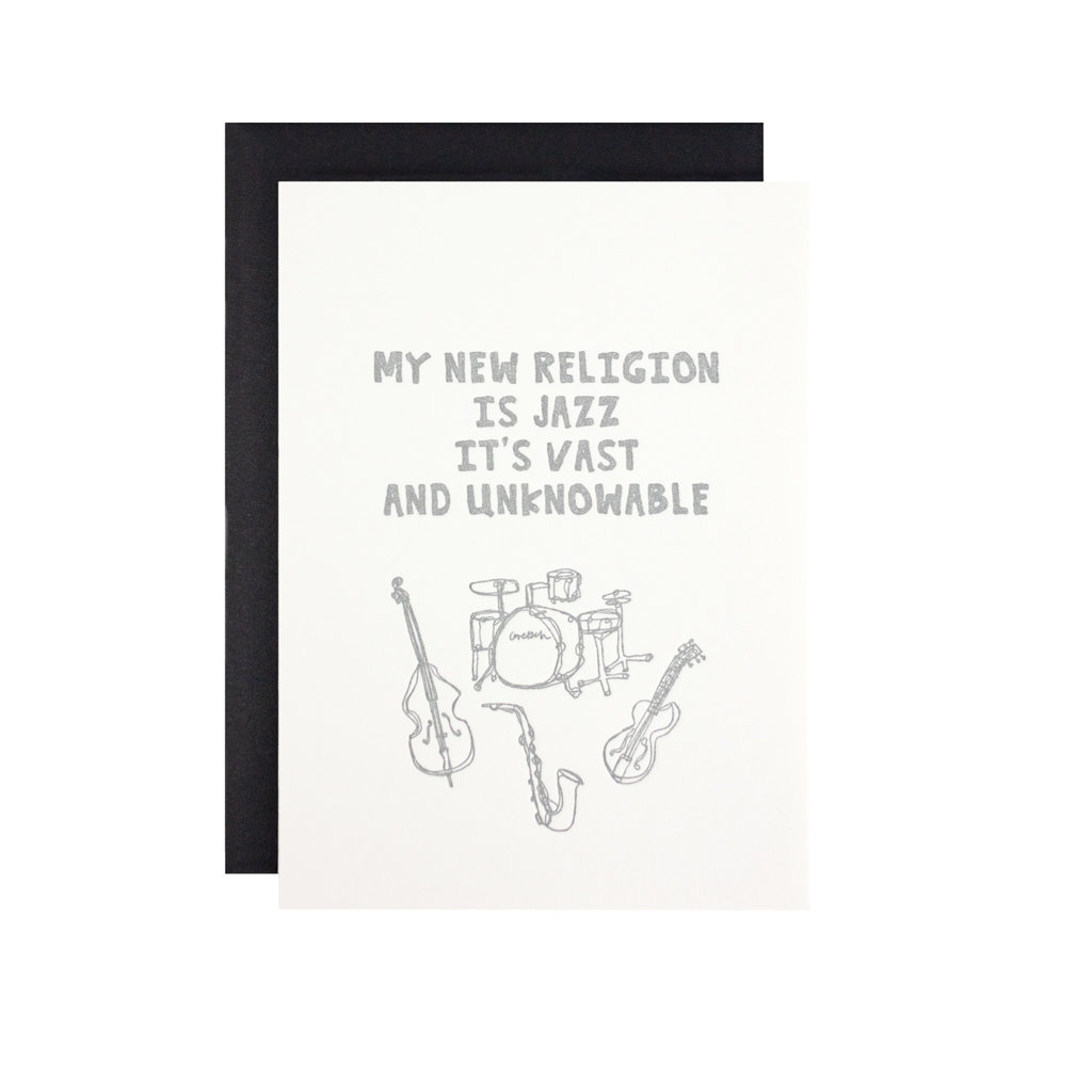 Hat + Wig + Glove My New Religion Is Jazz Letterpress Card